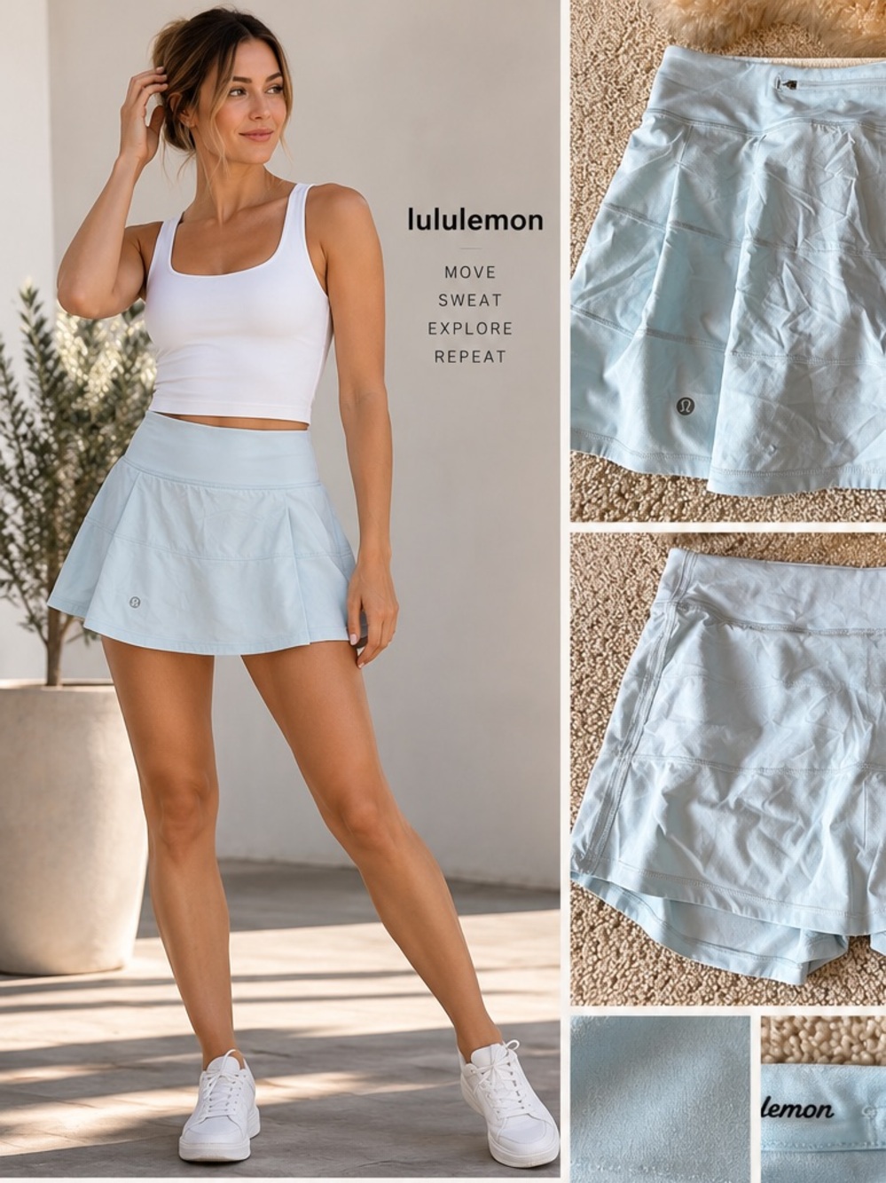lululemon Pace Rival Skirt Skort Light Blue Size 6 Tennis Golf Running Pleated